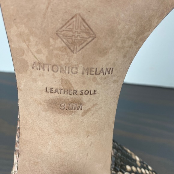 Antonio Melani Slingback Pump Women 9.5M Tan Snakeskin Leather Chunky Block Heel - Picture 9 of 10